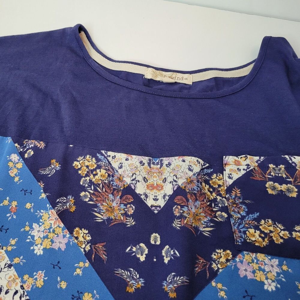 Rewind Size 2XL Womens Navy Floral Long Sleeve Round Neck Blouse Shirt Top 4W930
